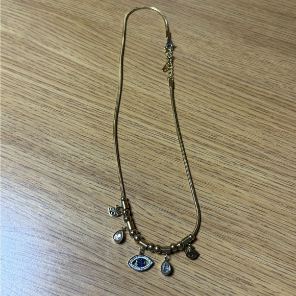New Gold Evil Eye & Gem Necklace – Stainless Steel – 16” Chain - Picture 2 of 4